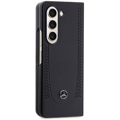 Galaxy Z Fold 5 Kılıf Mercedes Benz Orjinal Lisanslı Metal Yıldız Logolu Urban Deri Kapak - Siyah