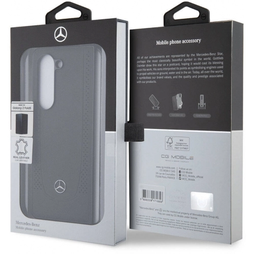 Galaxy Z Fold 5 Kılıf Mercedes Benz Orjinal Lisanslı Metal Yıldız Logolu Urban Deri Kapak - Siyah