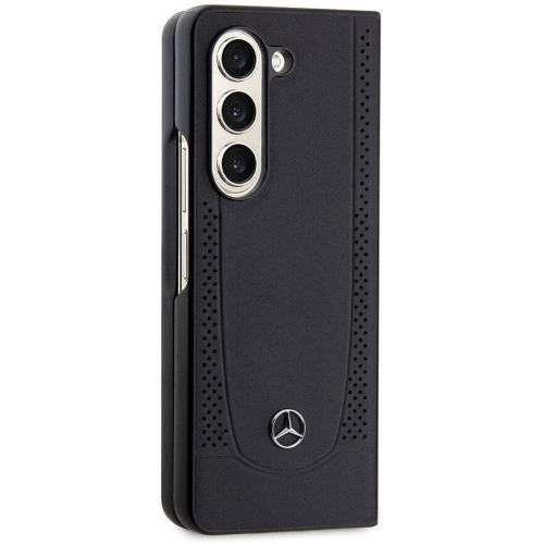 Samsung Galaxy Z Fold 5 Kılıf Mercedes Benz Orjinal Lisanslı Metal Yıldız Logolu Urban Deri Kapak - Siyah