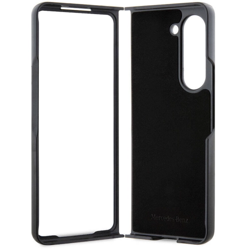 Samsung Galaxy Z Fold 5 Kılıf Mercedes Benz Orjinal Lisanslı Metal Yıldız Logolu Urban Deri Kapak - Siyah