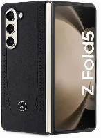 Samsung Galaxy Z Fold 5 Kılıf Mercedes Benz Orjinal Lisanslı Metal Yıldız Logolu Urban Deri Kapak - Siyah