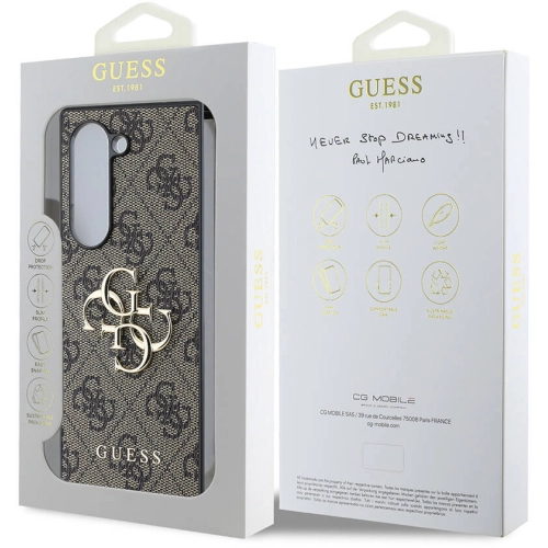 Samsung Galaxy Z Fold 6 Kılıf Guess Orjinal Lisanslı Leather Metal Logo Kapak - Kahverengi