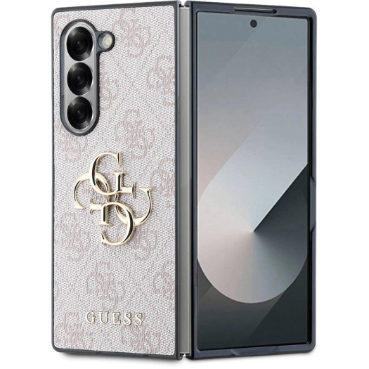 Samsung Galaxy Z Fold 6 Kılıf Guess Orjinal Lisanslı Leather Metal Logo Kapak - Pembe