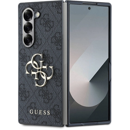 Samsung Galaxy Z Fold 6 Kılıf Guess Orjinal Lisanslı Leather Metal Logo Kapak - Siyah