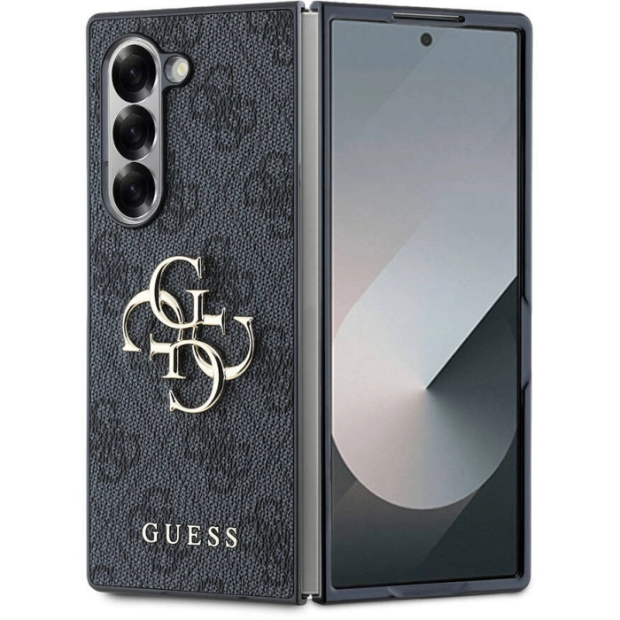 Samsung Galaxy Z Fold 6 Kılıf Guess Orjinal Lisanslı Leather Metal Logo Kapak - Siyah