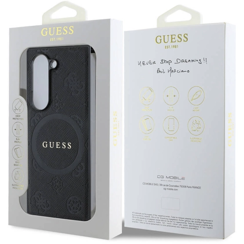 Samsung Galaxy Z Fold 6 Kılıf Guess Orjinal Lisanslı Saffiano Metal Logo Kapak - Siyah