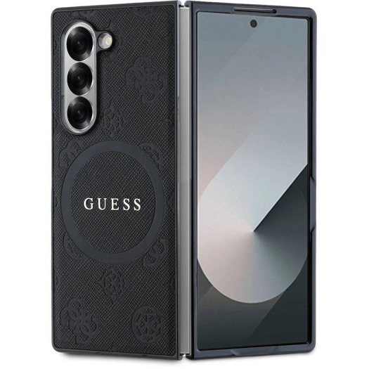 Samsung Galaxy Z Fold 6 Kılıf Guess Orjinal Lisanslı Saffiano Metal Logo Kapak - Siyah
