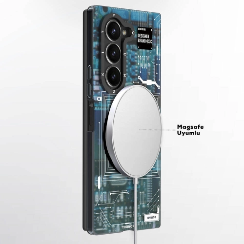 Samsung Galaxy Z Fold 6 Kılıf Magsafe Şarj Özellikli YoungKit Technology Serisi Kapak - Mavi