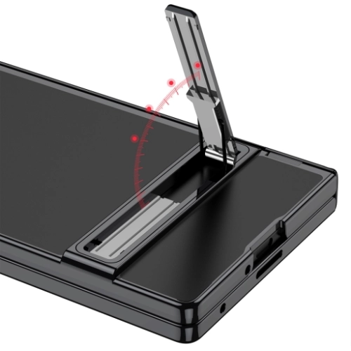 Samsung Galaxy Z Fold 7 Kılıf Kamera Korumalı Şeffaf Tasarımlı Lego Standlı Kapak - Siyah