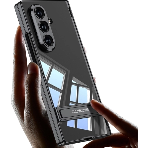 Samsung Galaxy Z Fold 7 Kılıf Kamera Korumalı Şeffaf Tasarımlı Lego Standlı Kapak - Siyah