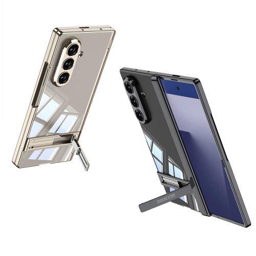 Samsung Galaxy Z Fold 7 Kılıf Kamera Korumalı Şeffaf Tasarımlı Lego Standlı Kapak - Siyah