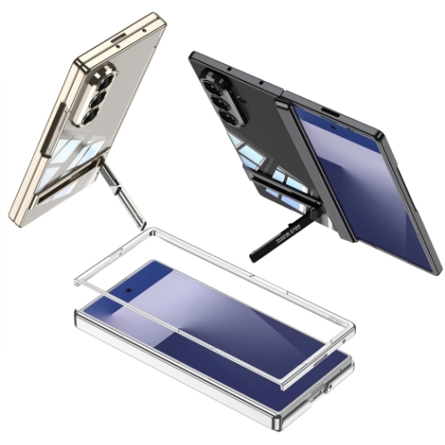 Samsung Galaxy Z Fold 7 Kılıf Kamera Korumalı Şeffaf Tasarımlı Lego Standlı Kapak - Siyah