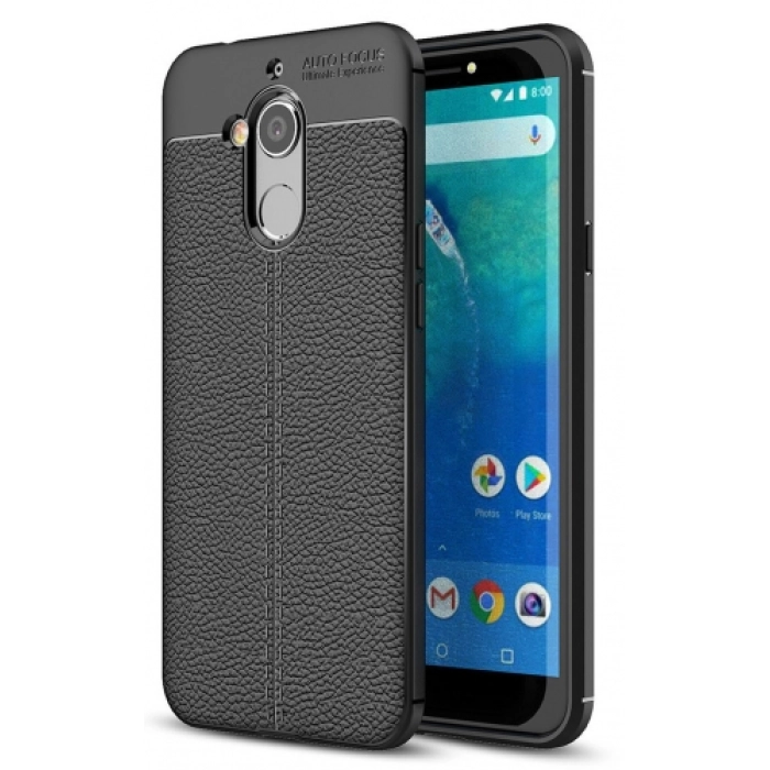 General Mobile GM 8 Kılıf Deri Görünümlü Lüks Parmak İzi Bırakmaz Niss Silikon Kapak - Siyah