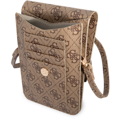 Guess Orjinal Lisanslı 4G Desenli Büyük 4G Logolu 5 Hazneli Askılı Mıknatıs Kapaklı Çanta - Kahverengi
