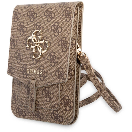 Guess Orjinal Lisanslı 4G Desenli Büyük 4G Logolu 5 Hazneli Askılı Mıknatıs Kapaklı Çanta - Kahverengi