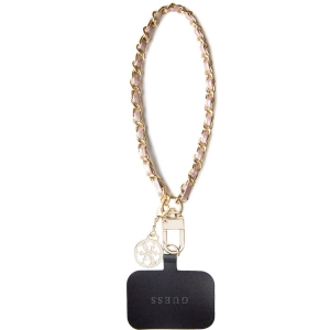 Guess Orjinal Lisanslı 4G Logolu Bağlama İpli Saffiano Telefon Askı Zinciri - Pembe