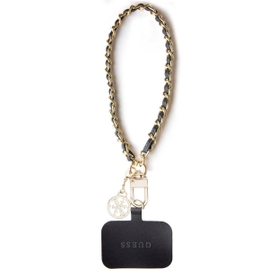 Guess Orjinal Lisanslı 4G Logolu Bağlama İpli Saffiano Telefon Askı Zinciri - Siyah