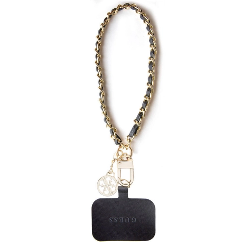 Guess Orjinal Lisanslı 4G Logolu Bağlama İpli Saffiano Telefon Askı Zinciri - Siyah