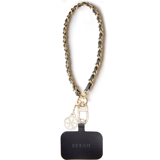 Guess Orjinal Lisanslı 4G Logolu Bağlama İpli Saffiano Telefon Askı Zinciri - Siyah