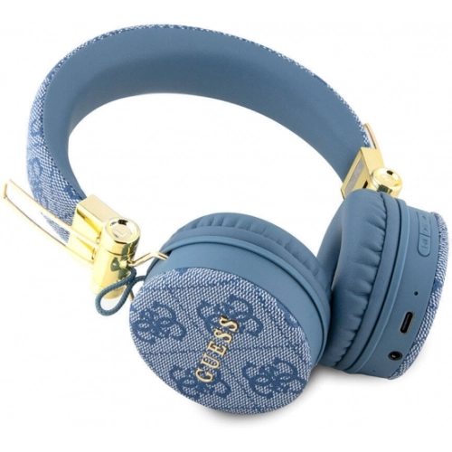 Guess Orjinal Lisanslı 4G Metal Logo PU Deri Ayarlanabilir Kulak Üstü Bluetooth Kulaklık - Mavi