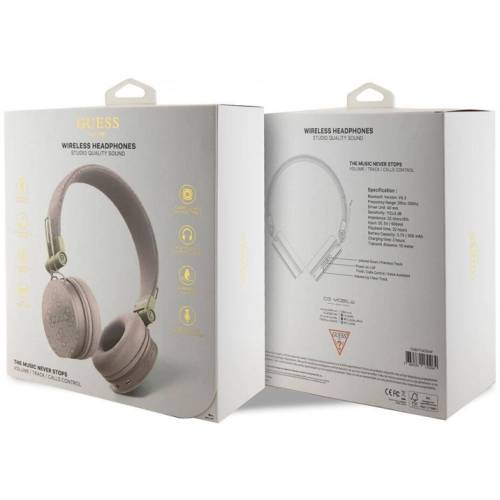 Guess Orjinal Lisanslı 4G Metal Logo PU Deri Ayarlanabilir Kulak Üstü Bluetooth Kulaklık - Mavi