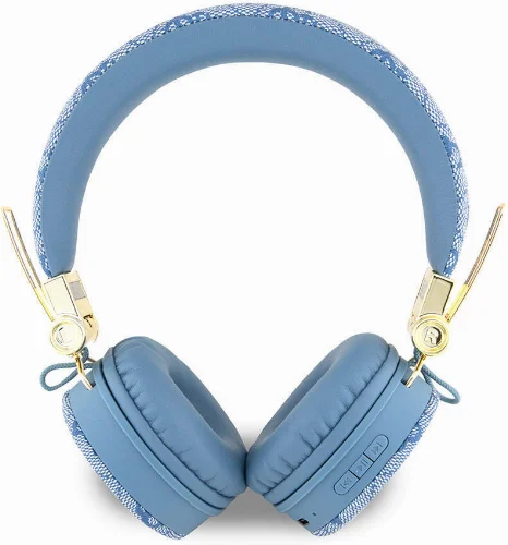 Guess Orjinal Lisanslı 4G Metal Logo PU Deri Ayarlanabilir Kulak Üstü Bluetooth Kulaklık - Mavi
