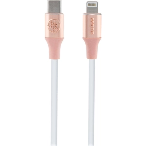 Guess Orjinal Lisanslı 4G ve Yazı Logolu Aydınlatmalı Kablo Ucu Hızlı Şarj Özellikli Type-C To Lightning PD Kablo 3A 1.5m - Pembe