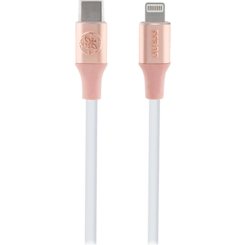 Guess Orjinal Lisanslı 4G ve Yazı Logolu Aydınlatmalı Kablo Ucu Hızlı Şarj Özellikli Type-C To Lightning PD Kablo 3A 1.5m - Pembe