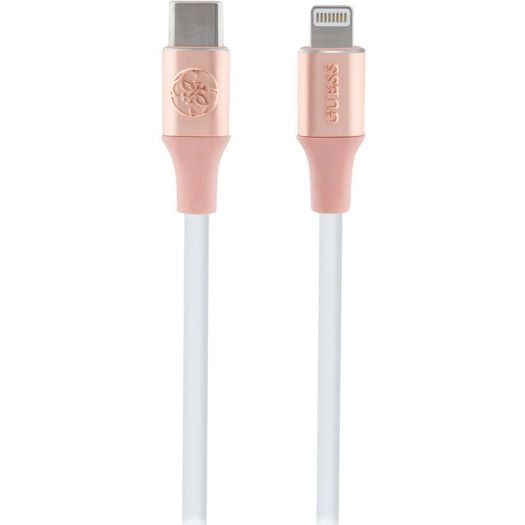 Guess Orjinal Lisanslı 4G ve Yazı Logolu Aydınlatmalı Kablo Ucu Hızlı Şarj Özellikli Type-C To Lightning PD Kablo 3A 1.5m - Pembe