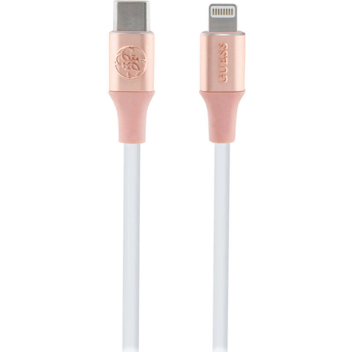 Guess Orjinal Lisanslı 4G ve Yazı Logolu Aydınlatmalı Kablo Ucu Hızlı Şarj Özellikli Type-C To Lightning PD Kablo 3A 1.5m - Pembe