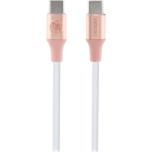Guess Orjinal Lisanslı 4G ve Yazı Logolu Aydınlatmalı Kablo Ucu Hızlı Şarj Özellikli Type-C To Type-C PD Kablo 3A 1.5m - Pembe