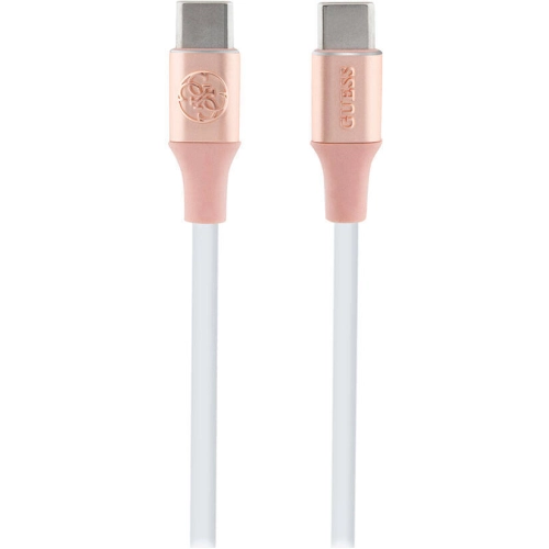 Guess Orjinal Lisanslı 4G ve Yazı Logolu Aydınlatmalı Kablo Ucu Hızlı Şarj Özellikli Type-C To Type-C PD Kablo 3A 1.5m - Pembe