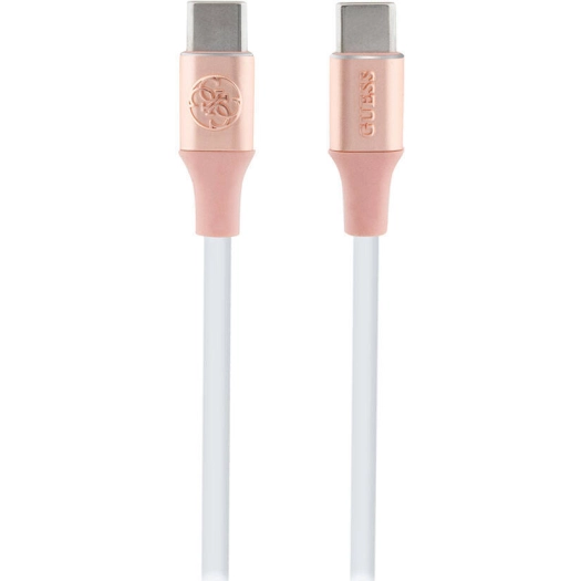 Guess Orjinal Lisanslı 4G ve Yazı Logolu Aydınlatmalı Kablo Ucu Hızlı Şarj Özellikli Type-C To Type-C PD Kablo 3A 1.5m - Pembe