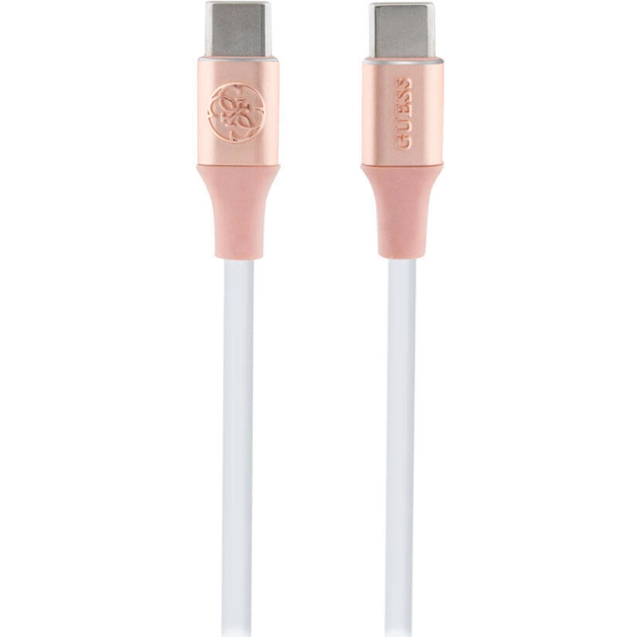 Guess Orjinal Lisanslı 4G ve Yazı Logolu Aydınlatmalı Kablo Ucu Hızlı Şarj Özellikli Type-C To Type-C PD Kablo 3A 1.5m - Pembe