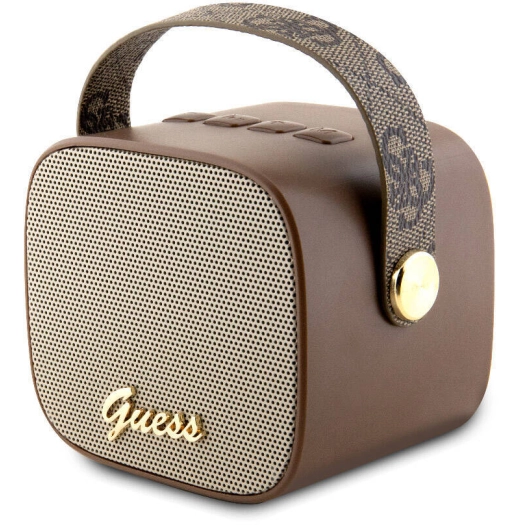Guess Orjinal Lisanslı Askılı PU Deri Yazı Logolu 5W Bluetooth Speaker - Kahverengi
