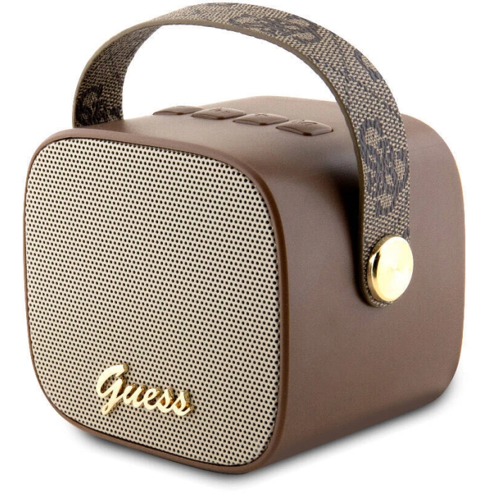 Guess Orjinal Lisanslı Askılı PU Deri Yazı Logolu 5W Bluetooth Speaker - Kahverengi