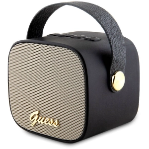 Guess Orjinal Lisanslı Askılı PU Deri Yazı Logolu 5W Bluetooth Speaker - Siyah