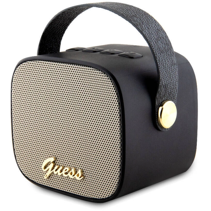 Guess Orjinal Lisanslı Askılı PU Deri Yazı Logolu 5W Bluetooth Speaker - Siyah