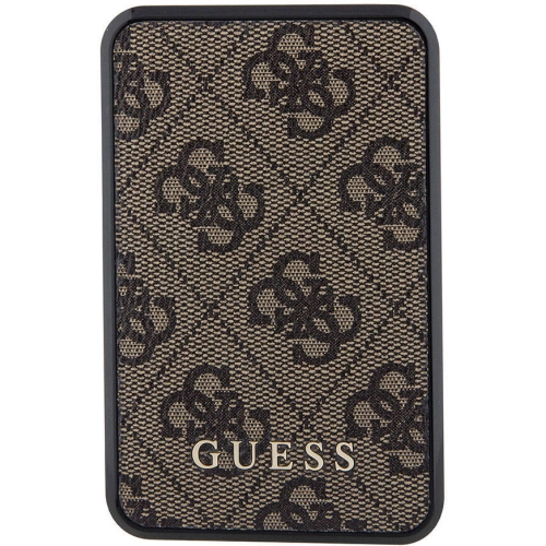 Guess Orjinal Lisanslı Dijital Led Göstergeli PU Deri 4G Desenli Metal Yazı Logolu Powerbank 10000mAh 18W - Siyah