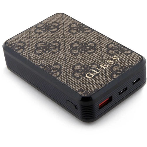 Guess Orjinal Lisanslı Dijital Led Göstergeli PU Deri 4G Desenli Metal Yazı Logolu Powerbank 10000mAh 18W - Siyah