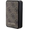 Guess Orjinal Lisanslı Dijital Led Göstergeli PU Deri 4G Desenli Metal Yazı Logolu Powerbank 10000mAh 18W - Kahverengi