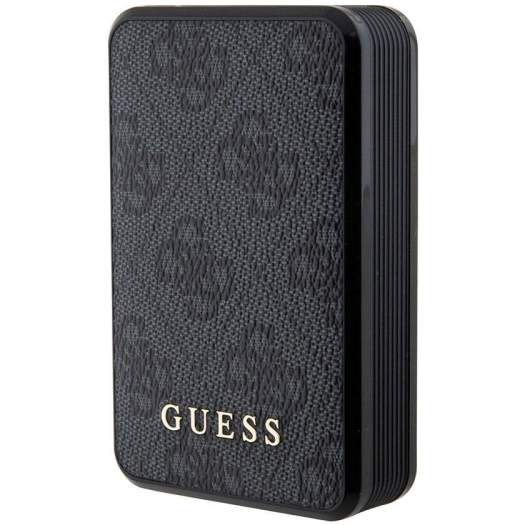 Guess Orjinal Lisanslı Dijital Led Göstergeli PU Deri 4G Desenli Metal Yazı Logolu Powerbank 10000mAh 18W - Siyah
