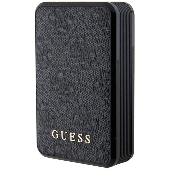 Guess Orjinal Lisanslı Dijital Led Göstergeli PU Deri 4G Desenli Metal Yazı Logolu Powerbank 10000mAh 18W - Siyah