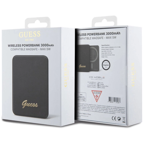 Guess Orjinal Lisanslı Magsafe Şarj Özellikli Metal Yazı Logolu Powerbank 3000mAh 5W - Gold
