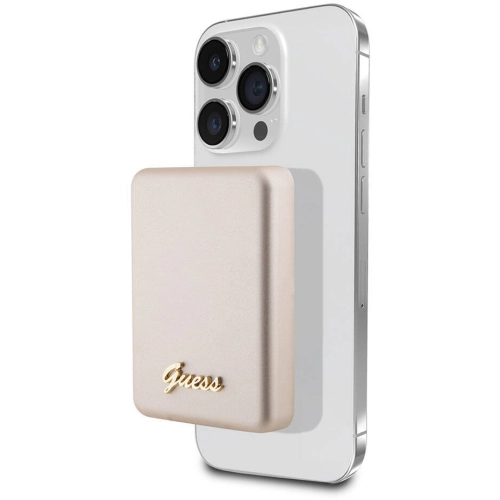 Guess Orjinal Lisanslı Magsafe Şarj Özellikli Metal Yazı Logolu Powerbank 3000mAh 5W - Gold