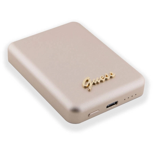 Guess Orjinal Lisanslı Magsafe Şarj Özellikli Metal Yazı Logolu Powerbank 5000mAh 15W - Siyah