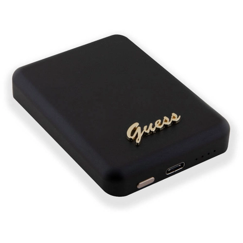 Guess Orjinal Lisanslı Magsafe Şarj Özellikli Metal Yazı Logolu Powerbank 5000mAh 15W - Gold