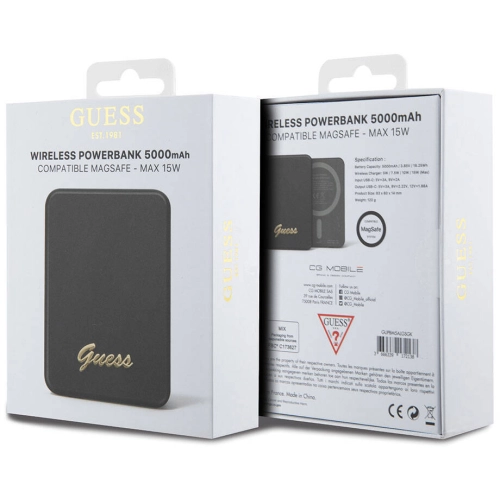 Guess Orjinal Lisanslı Magsafe Şarj Özellikli Metal Yazı Logolu Powerbank 5000mAh 15W - Gold