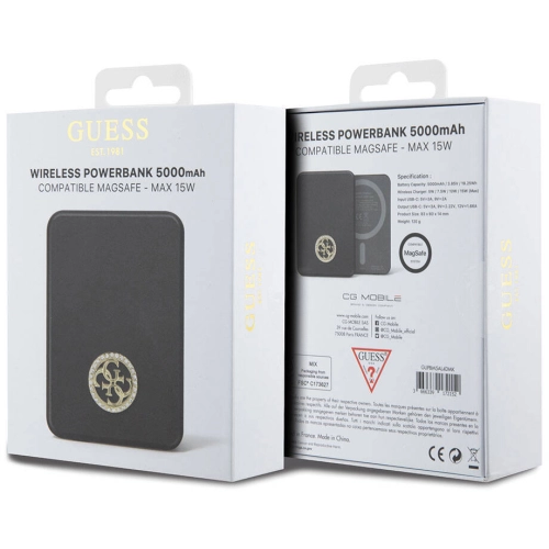 Guess Orjinal Lisanslı Magsafe Şarj Özellikli Taşlı 4G Logolu Powerbank 5000mAh 15W - Siyah
