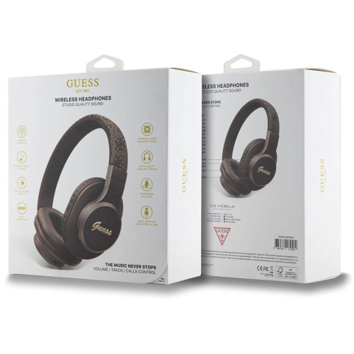 Guess Orjinal Lisanslı PU 4G Desenli Metal Yazı Logolu Tone On Tone Kulak Üstü Bluetooth Kulaklık - Siyah